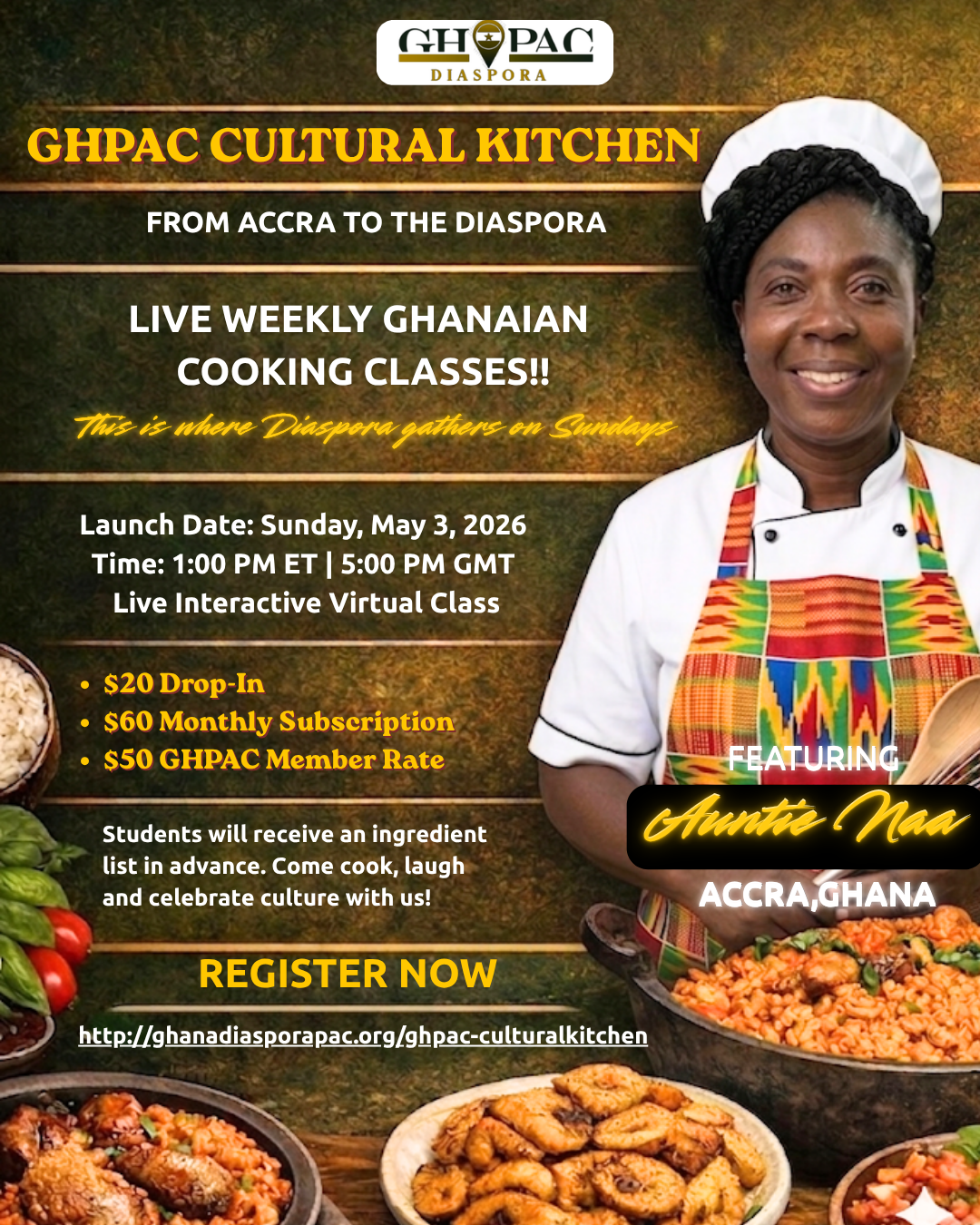 GHPAC Cultural Kitchen flyer featuring Auntie Naa