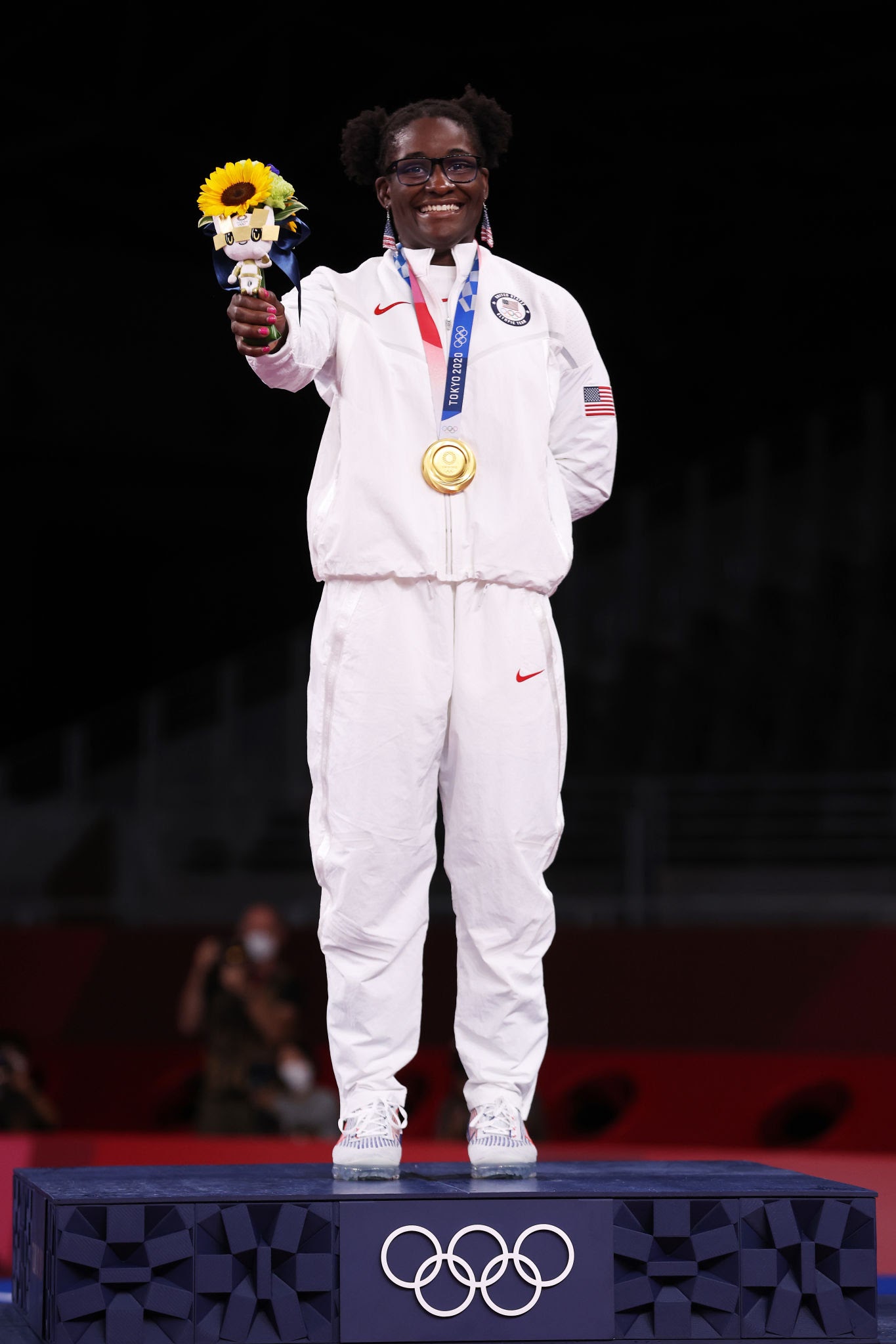 Tamyra Mensah-Stock with Olympic gold medal